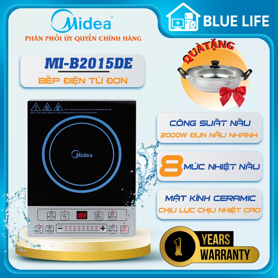 Bếp Từ Đơn Midea MI-B2015DE 2000W – Mặt Kính Ceramic Chịu Nhiệt – Hàng Chính Hãng