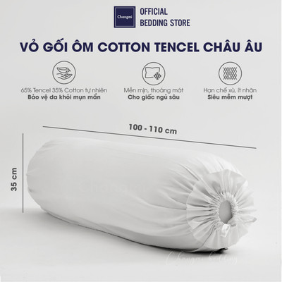 Vỏ Gối Ôm lụa Cotton Tencel trắng trơn 100% tự nhiên Changmi Bedding - 35 x 115 cm (1 chiếc)