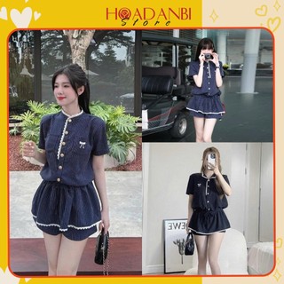  Set bộ jumpsuit kẻ sọc cổ tàu phối viền ren ,Váy nữ túi ngực thêu sang chảnh Váy kẻ Sọc Tiểu Thư 