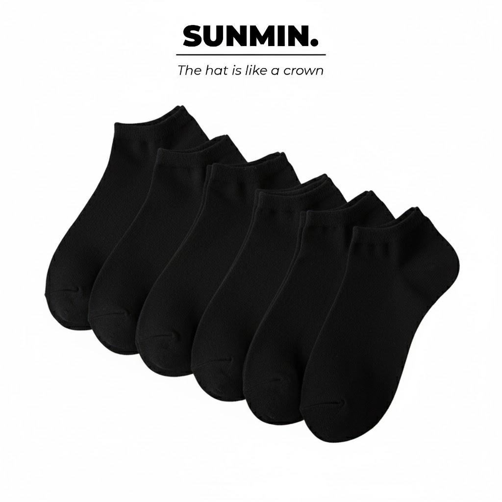 Tất Nam Nữ Trơn Cổ Ngắn Thể Thao Cotton Co Giãn Thấm Hút Thoáng Khí Vớ Trắng Tất Đen | SUNMIN-SUN017