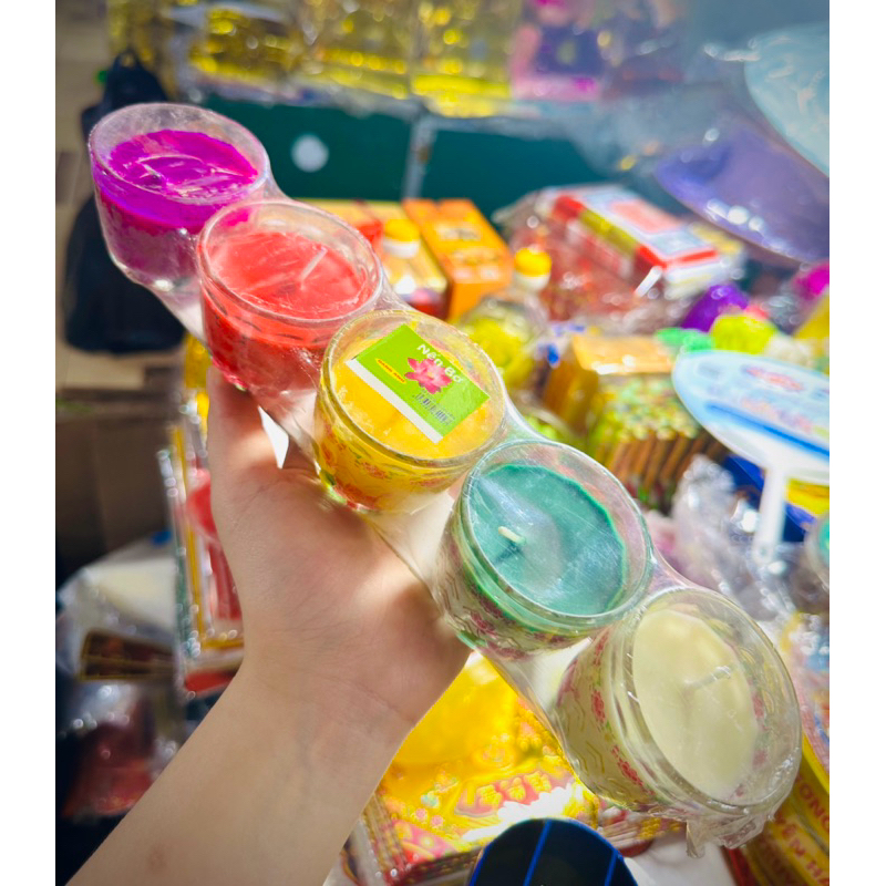 5 CỐC NẾN BƠ THUỶ TINH 5 MÀU (loại đẹp) nến đỏ, nến vàng, nến trắng, nến bơ