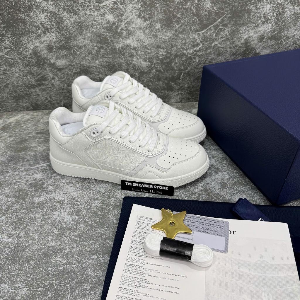 (tm sneaker store)Giày b27 luxury trắng dập cổ thấp da bê nguyên tấm,mềm êm,dễ mix đồ thời trang dàn