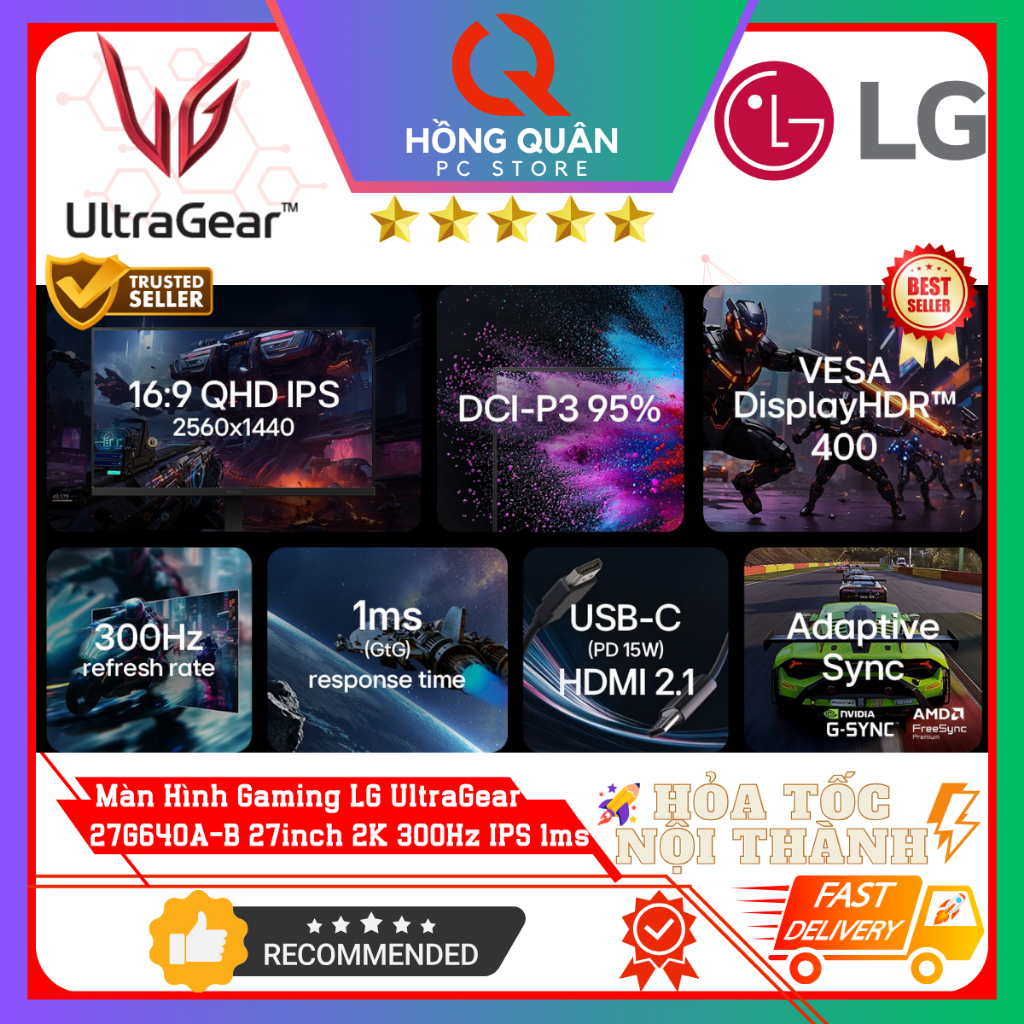 Màn Hình LG UltraGear 27G640A-B 27inch IPS 2K 300Hz G-Sync HDR400 1ms GtG Speaker New - Hàng Chính Hãng Bảo Hành 2 Năm | BigBuy360 - bigbuy360.vn