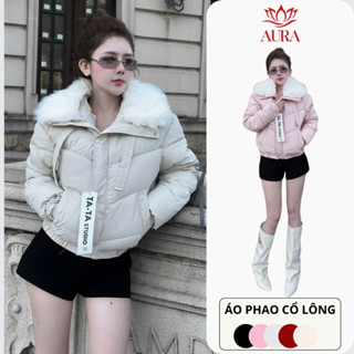  Áo phao da nữ Hàn Quốc dáng ngắn cổ lông  túi chữ m phong cách Hàn Quốc Vải phao da mềm ấm mới 2025 