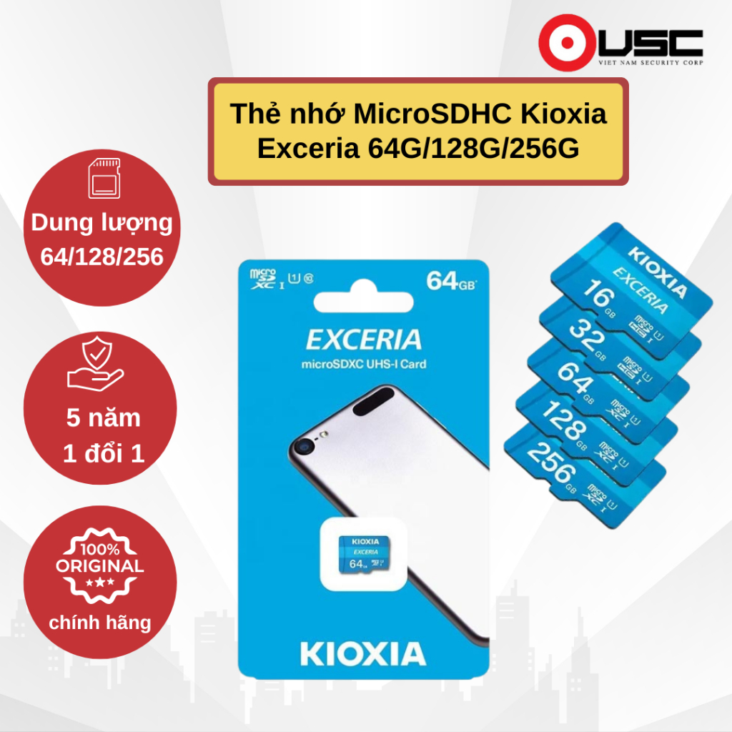 Thẻ nhớ MicroSDXC Kioxia Exceria 64GB/128GB BH chính hãng 5 năm 1 đổi 1