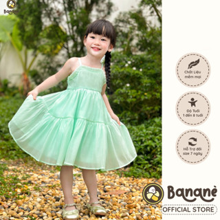  Đầm 2 dây babydoll dáng xòe họa tiết nơ lưng Bananè Kids Đầm voan tơ lót lụa mềm mại cho bé gái D18X 