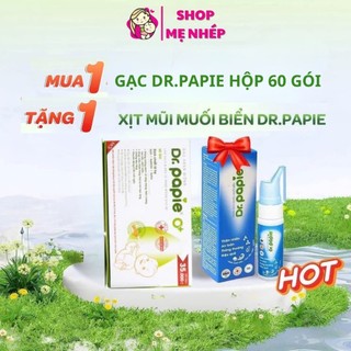 (MỞ BÁN GẠC 60 GÓI TẶNG QUÀ) Gạc Rơ Lưỡi Dr.Papie Làm Sạch Răng, Lưỡi, Nướu và Khoang Miệng Cho Bé Từ Sơ Sinh -60Gói/Hộp