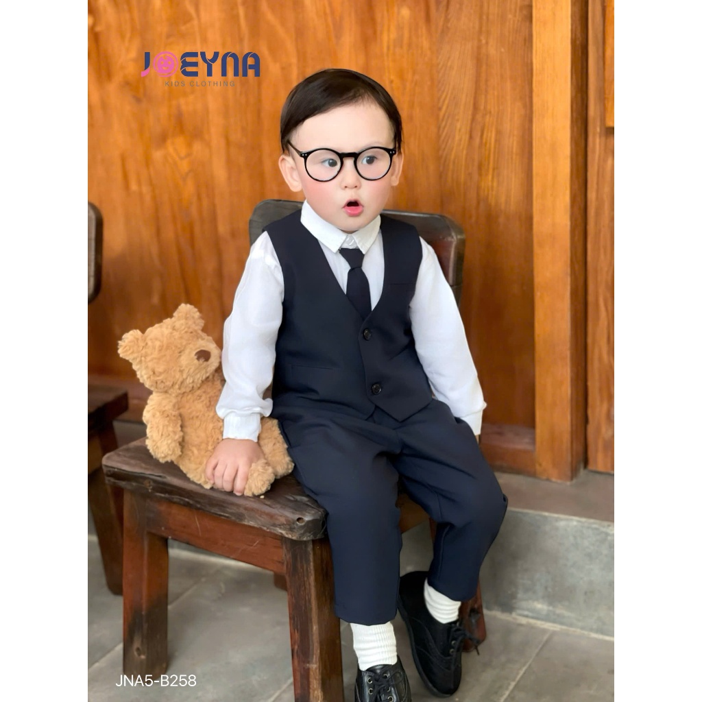 (TẶNG KÈM CAVAT) Set vest gile Joeyna B258 4 chi tiêt dài tay công tử cho bé 8-24kg