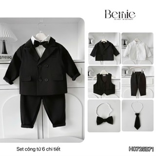   Nhiều màu  Set vest dài tay 6 chi tiết: sơmi gile quần vest nơ cà vạt BERNIE- H0725B71 cho bé 