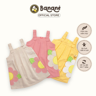  Bananè Kids Đầm bé gái hai dây linen mềm mát váy sát nách thêu hoa xinh xắn chất lượng cao cấp 