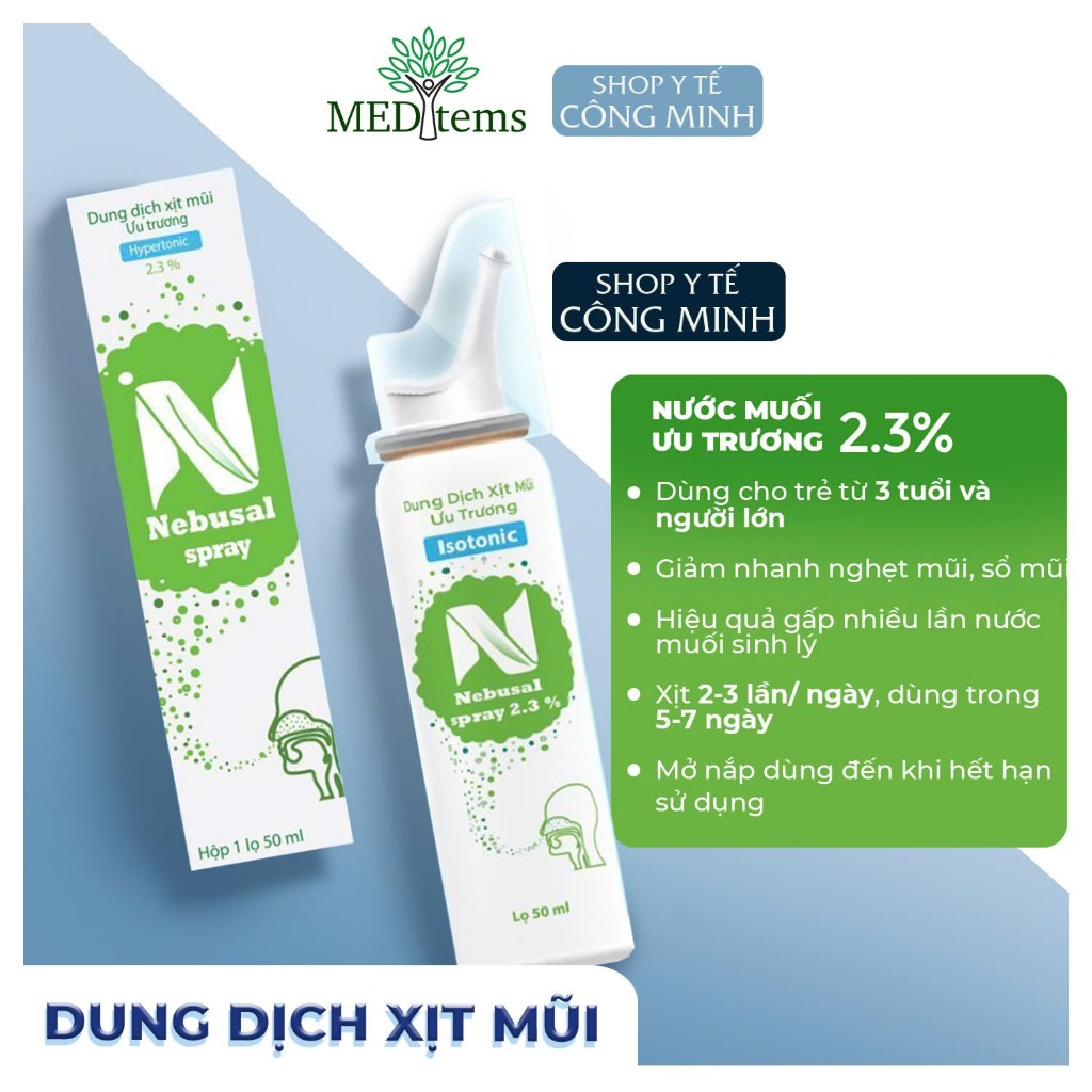 [COMBO 3 CHAI] Xịt mũi Nebusal 2.3 - hỗ trợ làm giảm các triệu chứng nghẹt mũi, sổ mũi cho người lớn