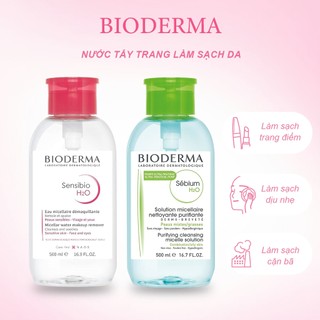  BIODERMA Nước Tẩy Trang Phiên Bản Nắp Nhấn Sebium H2O 500ml  Cho Da Dầu Mụn & Da Nhạy Cảm,Sạch Sâu Lành Tính+ 