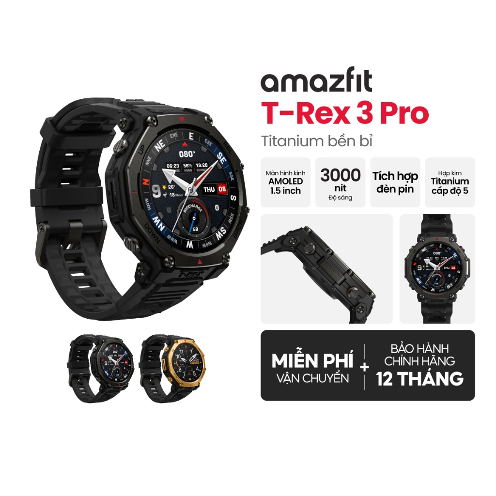 Đồng hồ thông minh Amazfit T-Rex 3 Pro | 48mm / 44mm | Viền Titanium Cấp Độ 5 | Bản Đồ Offline | GPS Chính Xác - BH 12th | BigBuy360 - bigbuy360.vn
