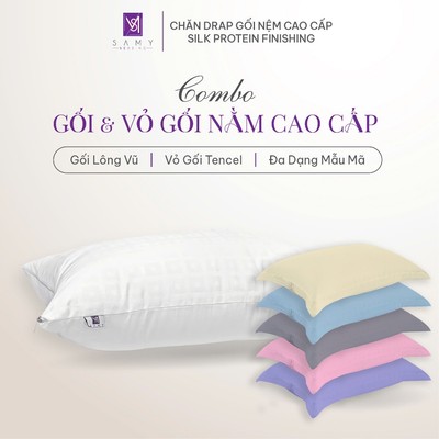 Combo Ruột Gối + Áo Gối Lụa Tencel Coolsilk Samy Bedding Êm Ái, Thoáng Mát