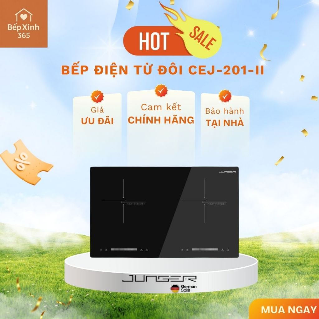 Bếp điện từ đôi Junger CEJ-201-II - Bếp Từ Đôi Cao Cấp, Tặng Bộ Nồi Inox 7 Món CWJ_070