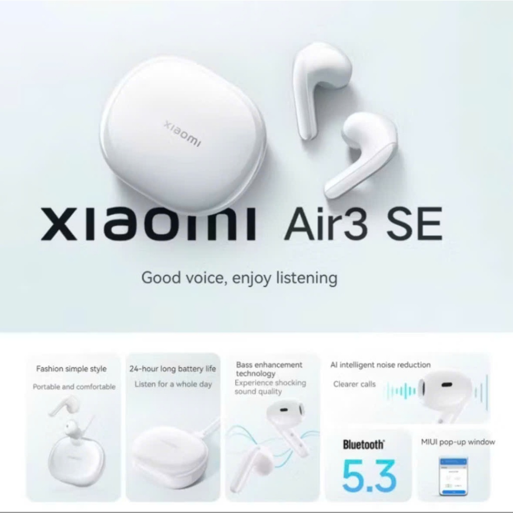 Tai nghe bluetooth Xiaomi Air 3 SE bluetooth 5.3 PIn 24 giờ bảo hành 12 tháng(tuyetson_shop)