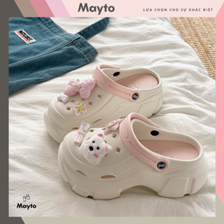  Dép nữ dép sục Mayto đế cao 7cm kèm charm Cún nơ hồng kiểu sandal quai hậu dễ thươnG CS-173 