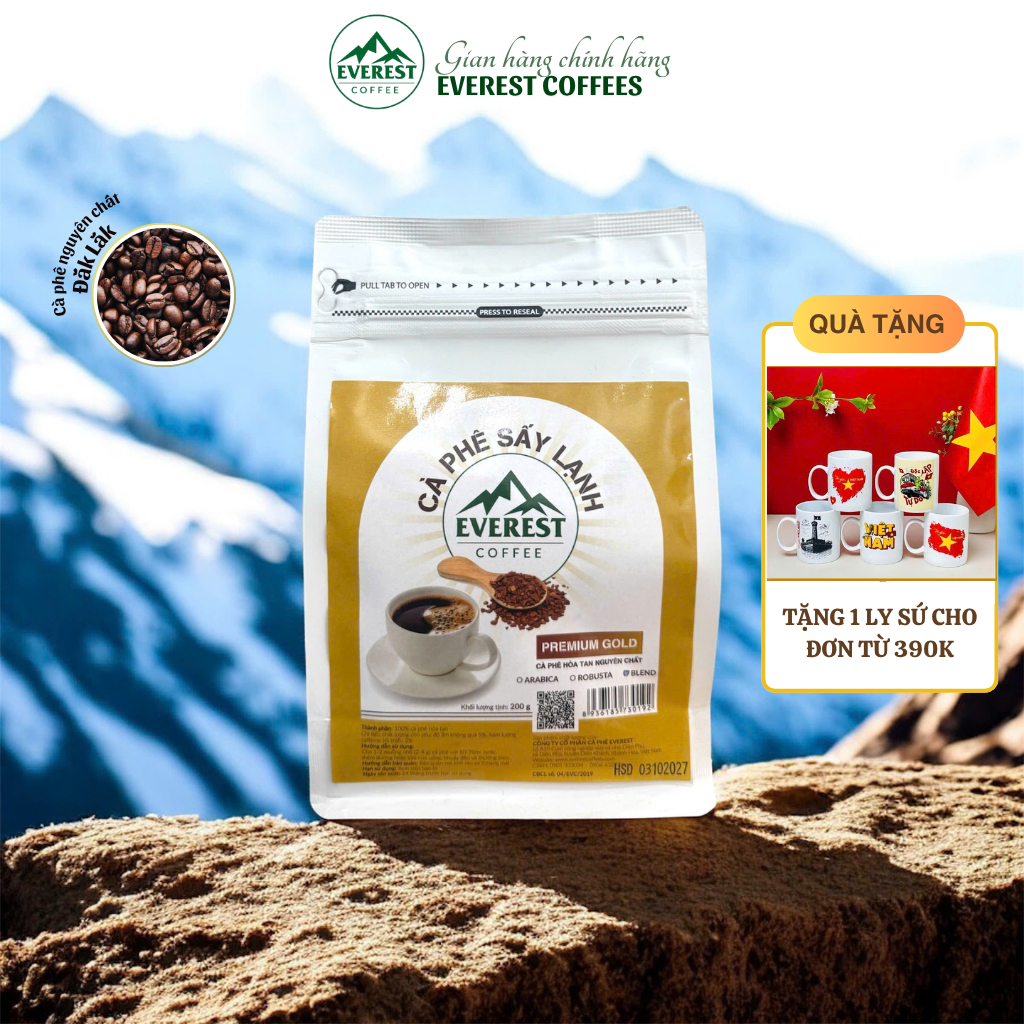 Cà Phê Đen Sấy Lạnh Nguyên Chất 100% Arabica, Cafe Đen Không Đường Hỗ Trợ Giảm Cân Tiện Lợi FD200