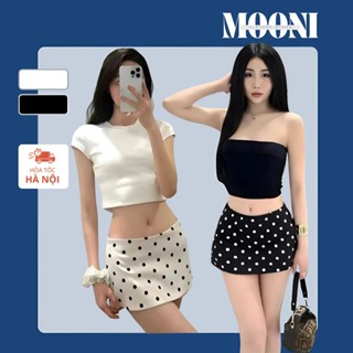  Chân váy ngắn chấm bi váy mini skirt Y2K màu trắng đen có quần bảo hộ form ôm siêu tôn dáng 