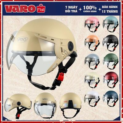 Mũ Bảo Hiểm Nửa Đầu VARO A33K Có Kính – Chính Hãng, Hạn Chế Tia UV, Freesize 54–59cm, Đạt Chuẩn