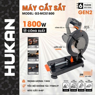 Máy cắt sắt bàn HUKAN G2-MCS1800, Công suất 1800W, Động Cơ Đồng, Lưỡi cắt 180mm - Góc cắt 45 độ
