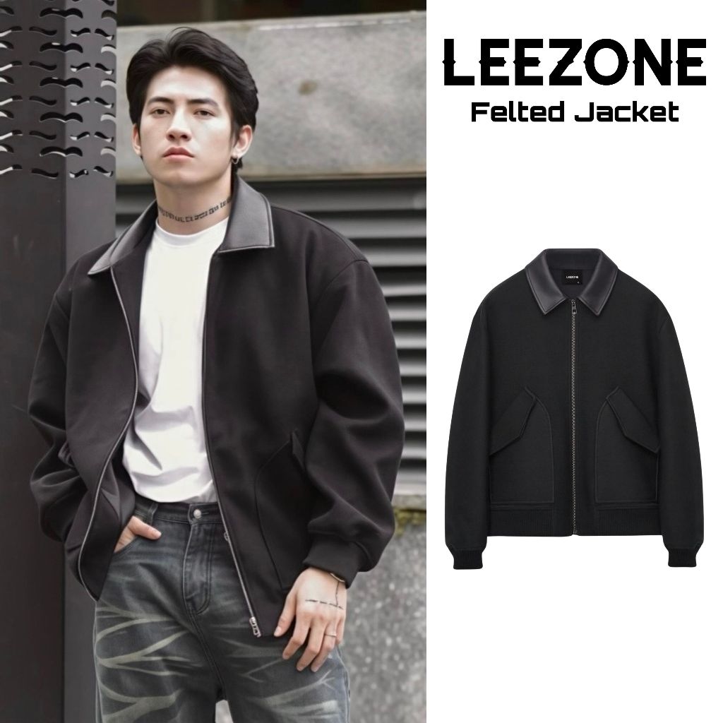 [MỚI] Áo khoác Dạ ép nam LeeZone cao cấp | Bomber Dạ phối cổ PU