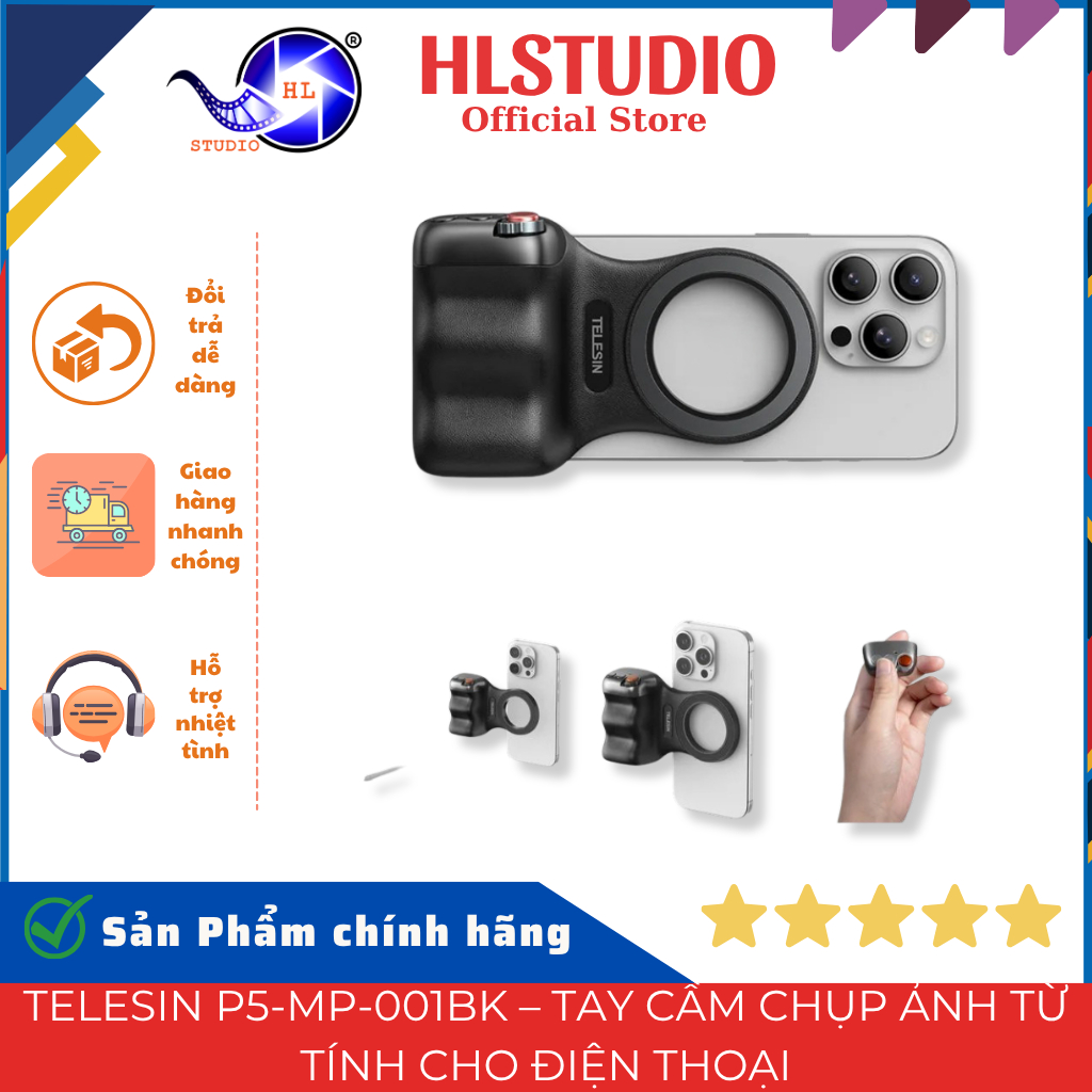 Telesin P5-MP-001BK HL Studio Tay Cầm Chụp Ảnh Từ Tính Fun Shot Magnetic Grip2 124.7x79.6x37.7mm