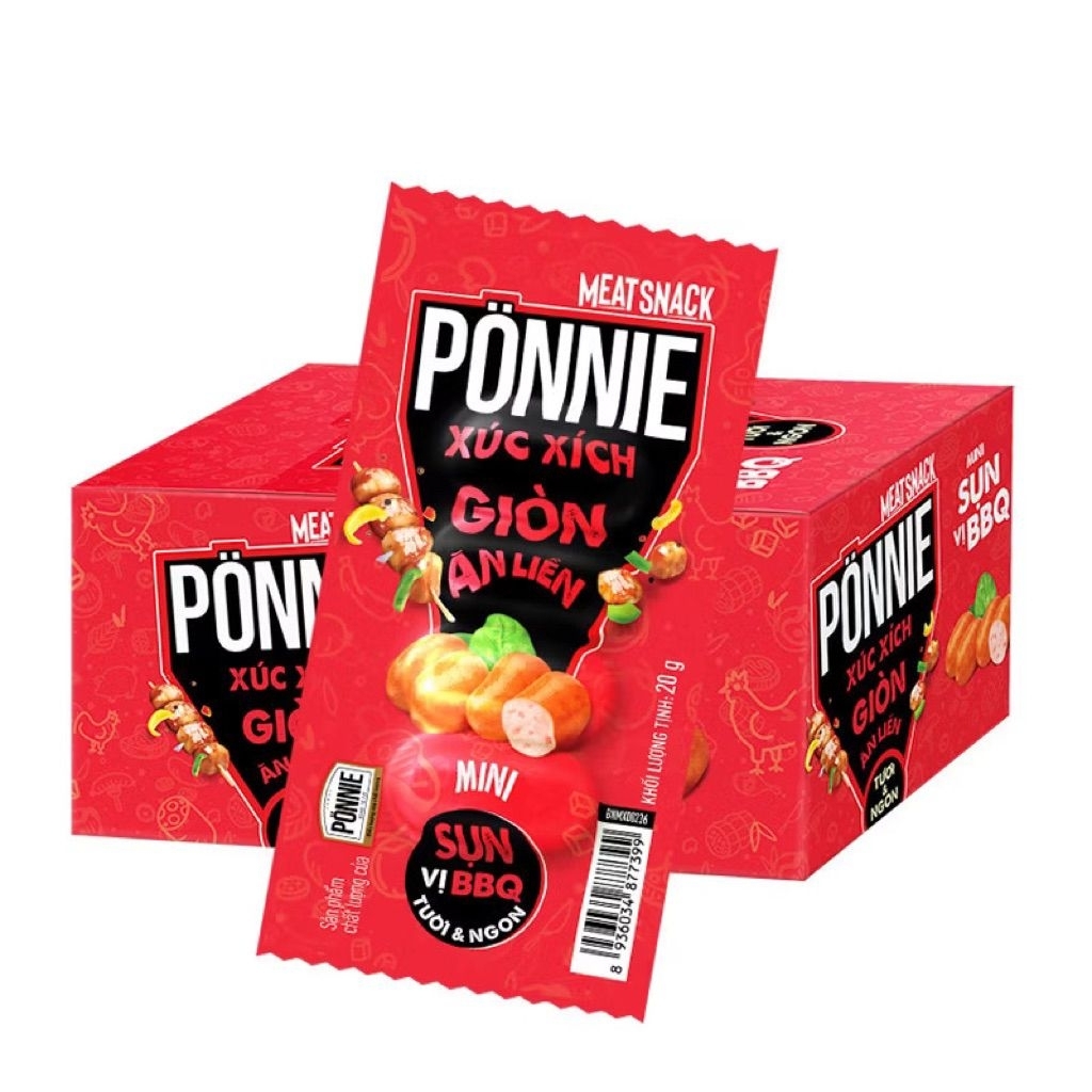 [LS][Chọn vị] Combo 2 Hộp Hotdog Ponnie Xúc Xích Giòn Ăn Liền (1 Hộp x 20 Cây x 20G)