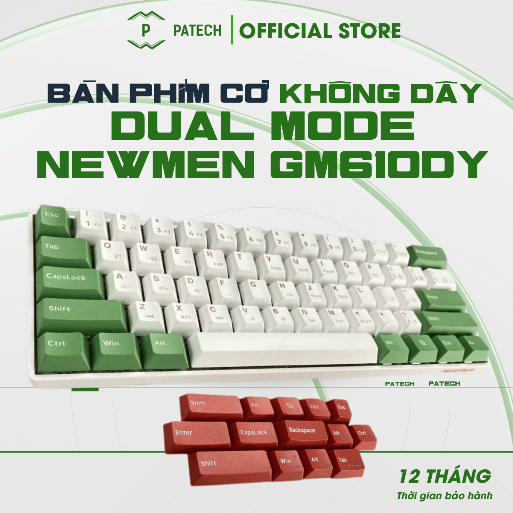 Bàn phím cơ không dây Dual Mode Newmen GM610Dy (Matcha keycap Extra), MX Hotswap, Keycap PBT Doubles