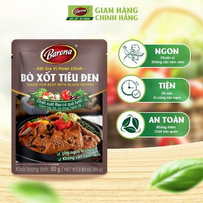 Gia Vị Bò Xốt Tiêu Đen Barona 80g ướp ngon chuẩn vị không cần nêm nếm