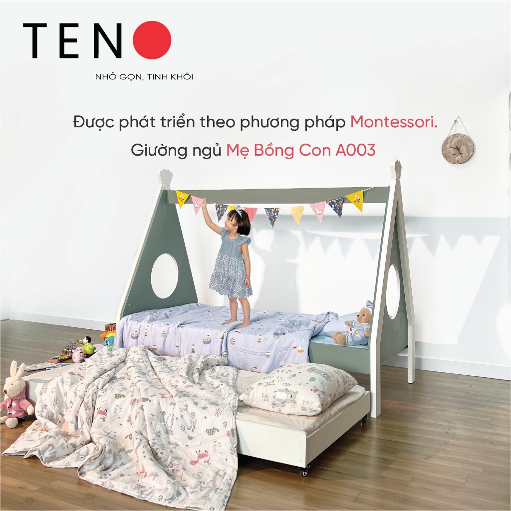 Giường tầng thông minh gỗ Plywood hình dáng lều TeePee cao cấp hiện đại an toàn TENO A003