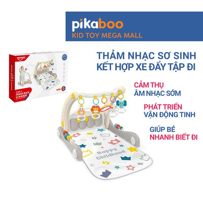Đồ chơi thảm nhạc piano kết hợp xe đẩy tập đi cho bé Pikaboo, kèm xúc xắc, chất liệu cao cấp an toàn
