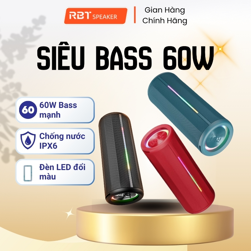 Combo 2 Loa Bluetooth RBT H30 Tổng 120W TWS Stereo Chống Nước IP6 Đèn RGB Mini Di Động