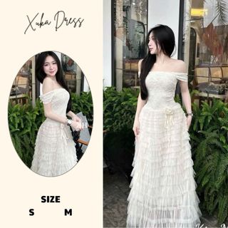  Váy maxi bẹt vai tầng đi tiệc sang chảnh Xukadress đầm maxi ren dáng dài cao cấp váy đi tiệc xịn xò 