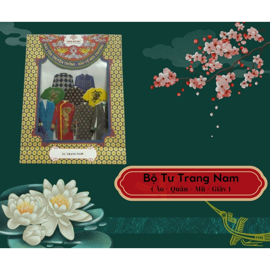 Vàng mã Mini - Bộ cúng Tư Trang Nam ( Áo, Quần, Mũ , Giầy, Tư Trang ) Vàng mã giấy sạch