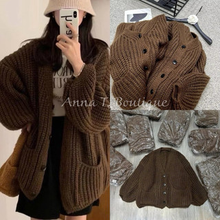  ANNA T. BOUTIQUE - Khoác len cardigan nâu tay bồng 