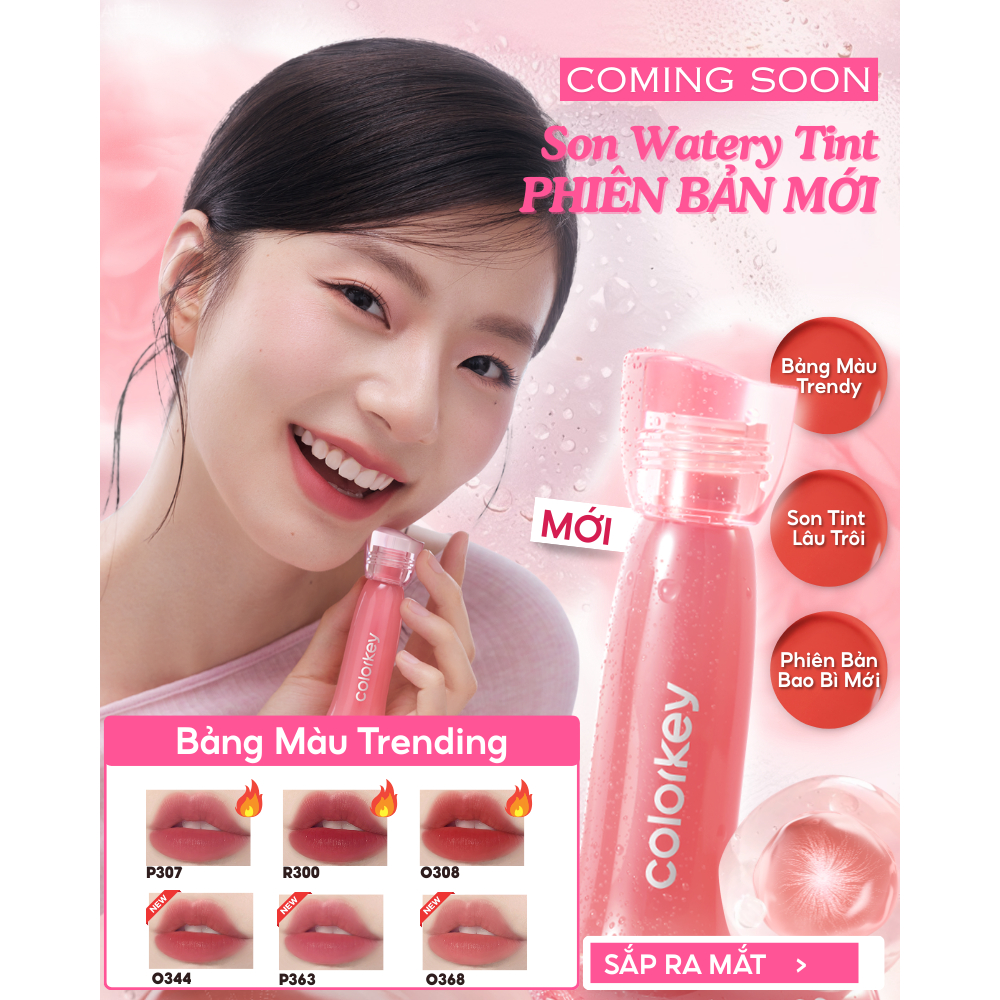 [Tặng Mút] Son COLORKEY Watery Tint Phiên Bản Mới Bền Màu Lâu Trôi, Siêu Mịn Môi 2.5g