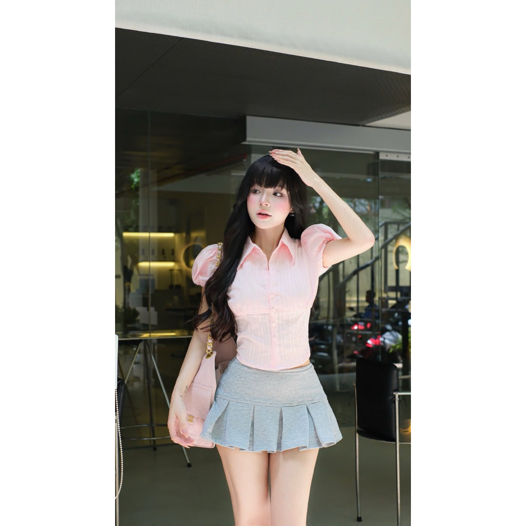 TADstore - Áo sơ mi croptop tay phồng