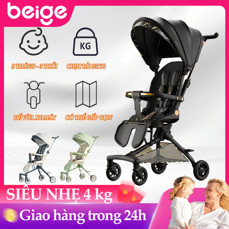 xe đẩy gấp gọn cho bé Beige,Có thể đặt ở phía trước xe máy,Có thể ngồi hoặc nằm, xoay 360 độ