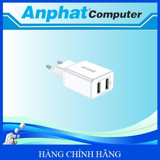 Củ sạc 2 cổng USB sạc nhanh 2.4A ACOME AC03 (White) - Hàng Chính Hãng