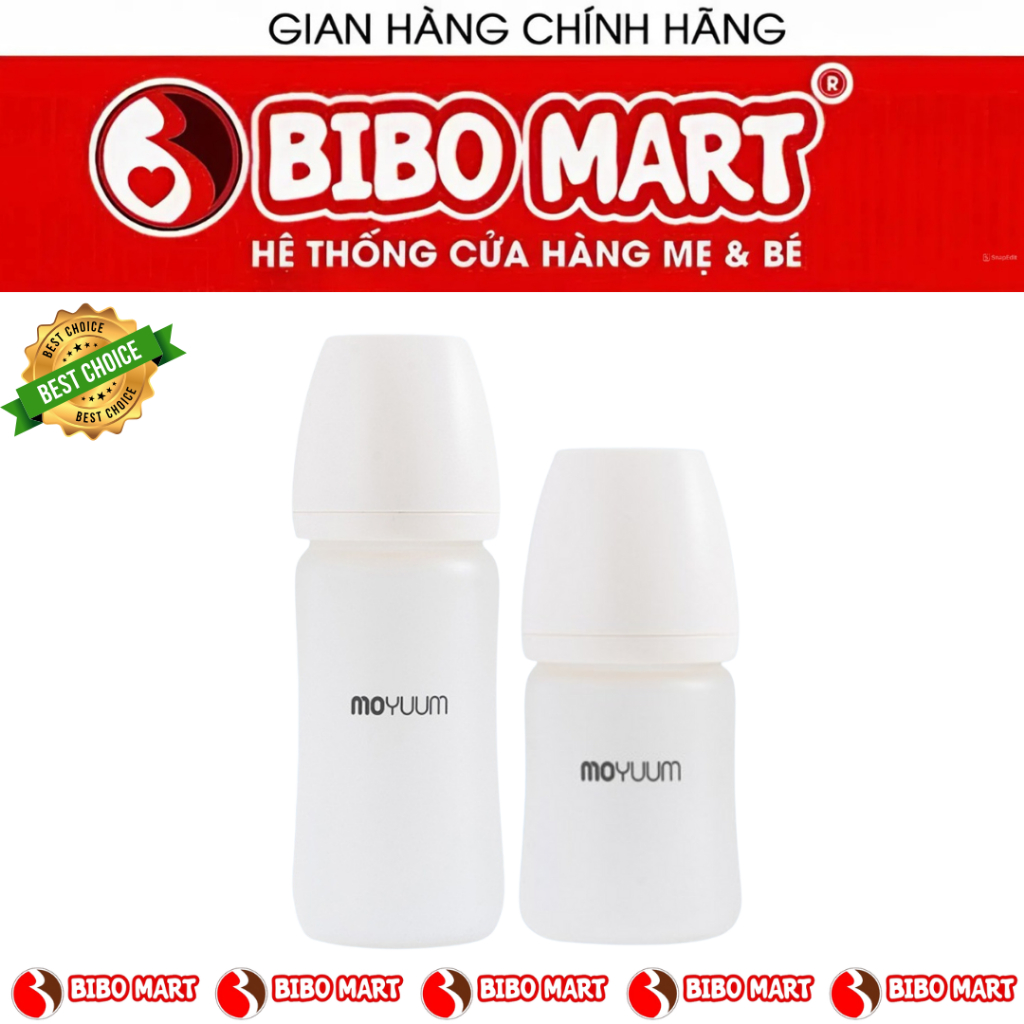 (Chính Hãng)Bình sữa thủy tinh tráng silicon Moyuum Premium - 150ml-l/ 240ml Hàn Quốc - Chính hãng- Kèm núm