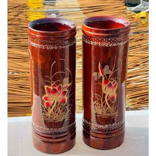 Ống đựng Nhang gõ tràm nguyên khối cao 25cm