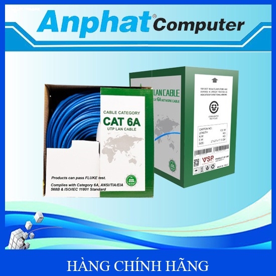 Thùng cáp mạng VP-Link Cat 6A UTP (100m/305m) Lõi Chữ Thập/Dây Cáp Xanh/Tốc độ đường truyền 10Gbps/9