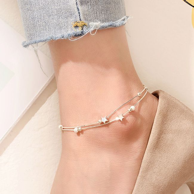 Lắc chân nữ thời trang Hàn dây đôi sao bi S925 cực xinh - LC70