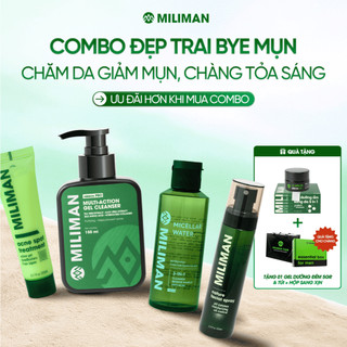  Combo Skincare Da Mụn Cho Nam Gồm Sữa Rửa Mặt Nam MILIMAN Toner Gel Mụn Tẩy Trang 
