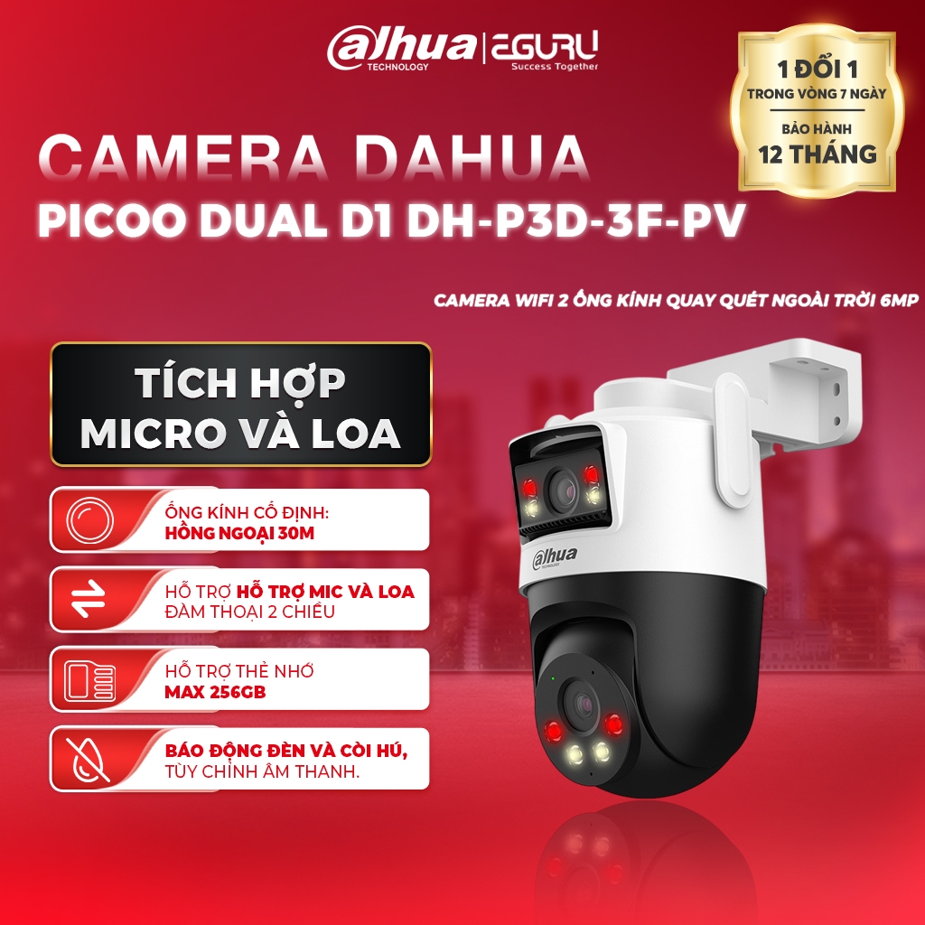 Camera Wifi Ngoài Trời Dahua Picoo Dual D1 DH-P3D-3F-PV/DH-P5D-5F-PV Đàm Thoại 2 Chiều, Xoay 360 Độ