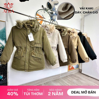  Áo parka nữ có mũ Lót lông Cừu Chất liệu phao tráng dày dặn cao cấp áo phao mùa đông nữ dáng dài 
