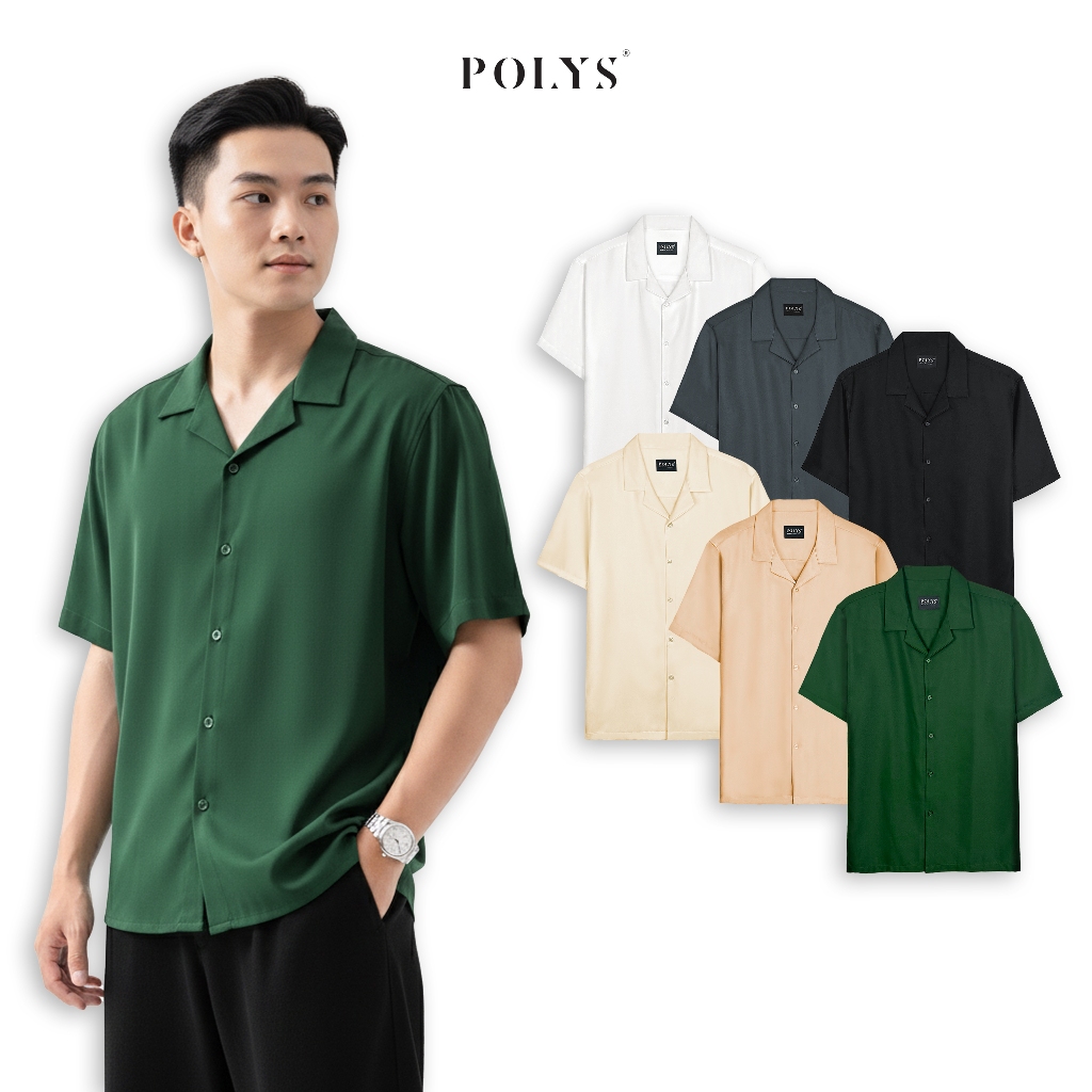 Áo sơ mi nam POLYS, Vải Chéo Thái 6 Màu dày dặn. Áo sơ mi tay ngắn Cổ Vest CUBAN SHIRT