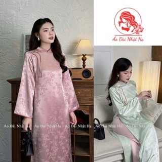  Áo dài cách tân Tường An thiết kế hai tà dáng suông chất liệu gấm trúc đào phối nơ xinh xắn áo dài tết 2026 