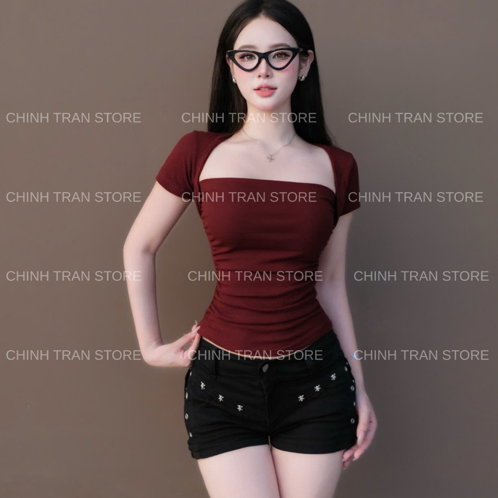 Áo Thun Nhún Eo Tay Ngắn Ôm Body Chất Thun Cotton Nhiều Màu | BigBuy360 - bigbuy360.vn